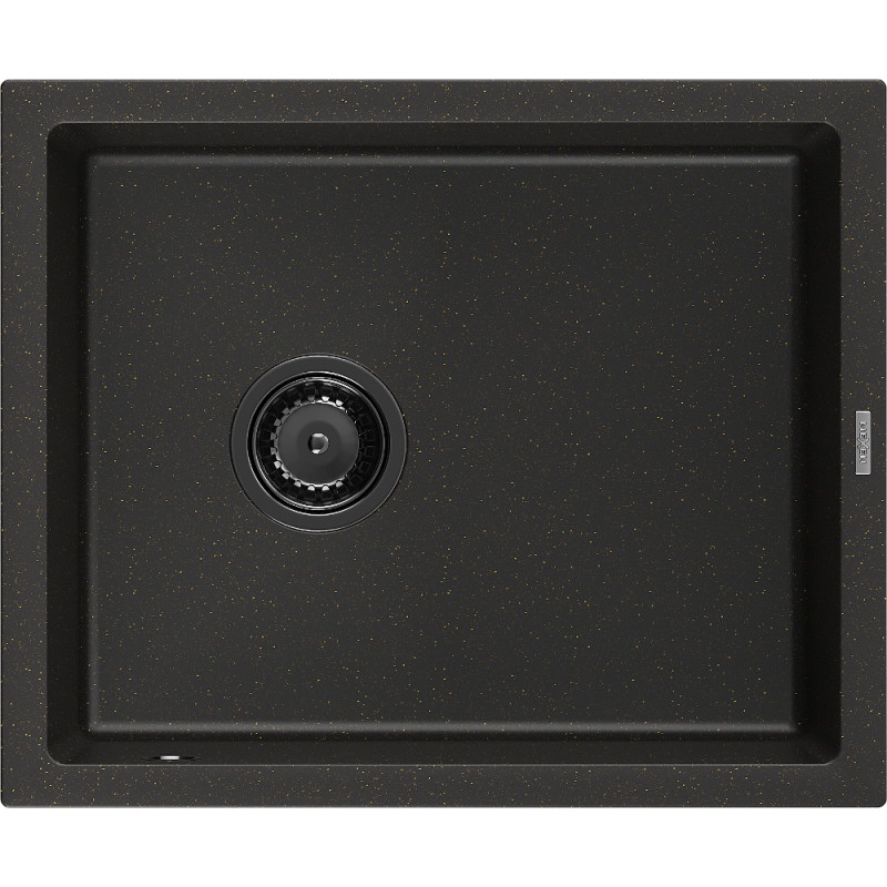 Mexen Pedro granito plautuvė 1 kameru 560 x 460 mm, juoda/auksinė metalo spalva, sifonas juodas - 6508561000-75-B