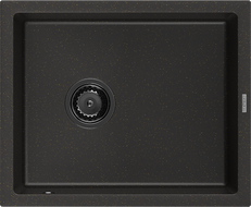 Mexen Pedro 1-dubens granitinė plautuvė 560 x 460 mm, juoda/auksinė metalo blizgesys, juodas sifonas - 6508561000-75-B
