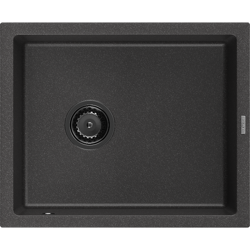 Mexen Pedro granito kriauklė vienos kameros 560 x 460 mm, juoda su taškeliais, juodas sifonas - 6508561000-76-B