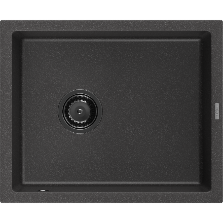 Mexen Pedro granito kriauklė vienos kameros 560 x 460 mm, juoda su taškeliais, juodas sifonas - 6508561000-76-B
