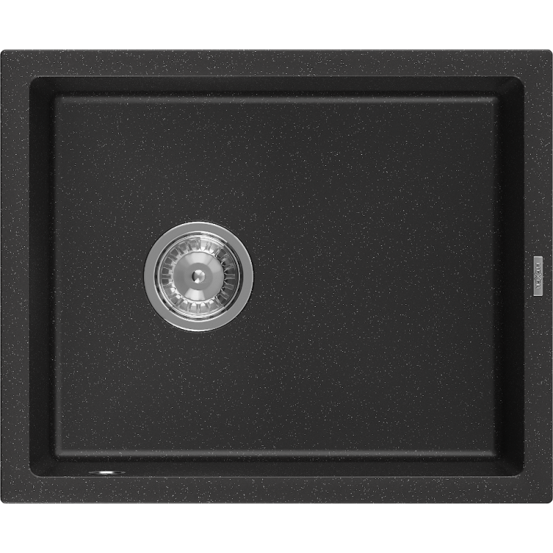 Mexen Pedro granitinis virtuvės plautuvė 1 skyrius 560 x 460 mm, juoda/sidabro metalikas, chromuotas sifonas - 6508561000-73