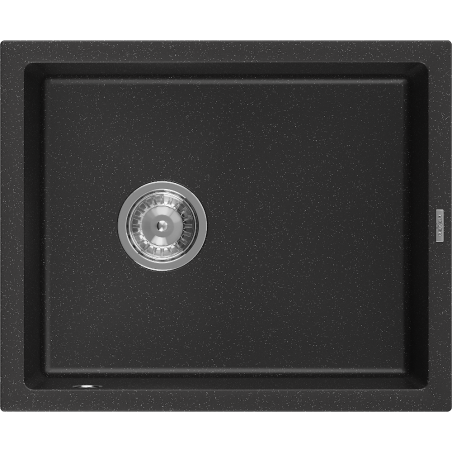 Mexen Pedro granitinis virtuvės plautuvė 1 skyrius 560 x 460 mm, juoda/sidabro metalikas, chromuotas sifonas - 6508561000-73