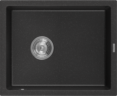 Mexen Pedro granitinė plautuvė 1 skyrelio 560 x 460 mm, juoda/sidabrinė metalo spalva, chromo sifonas - 6508561000-73