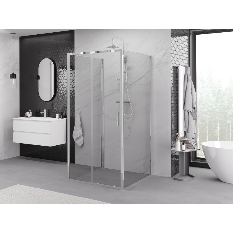 Mexen Exo-S 3S trijų sienelių stumdoma dušo kabina 110 x 110 cm, permatoma, chromas - 8151-110-110-01-00-3S