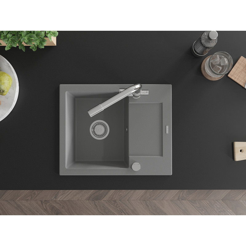 Mexen Enzo granito plautuvė su viena skyriumi, su nuvarvėjimu ir virtuviniu maišytuvu Duero, pilka - 6506-71-671600-00