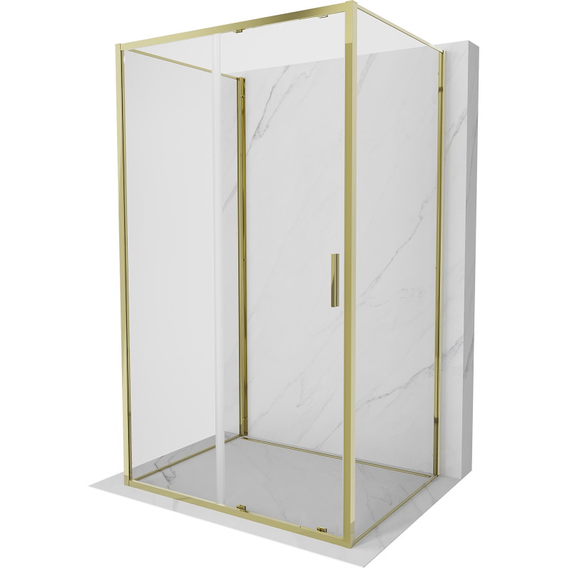Mexen Exo-S 3S trijų sienų dušo kabina su stumdomomis durimis 100 x 70 cm, permatoma, auksinė - 8151-100-070-50-00-3S