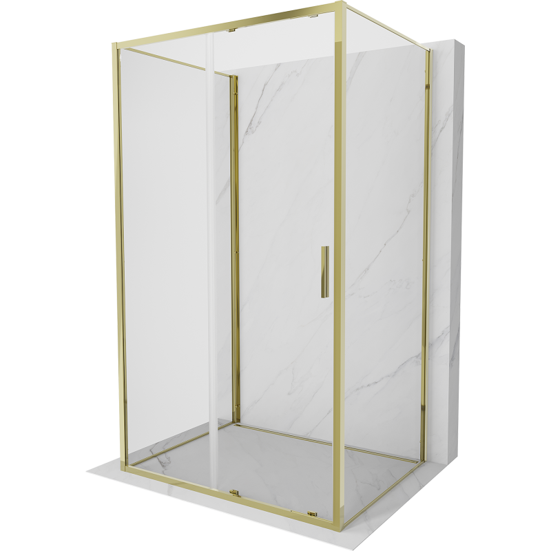 Mexen Exo-3S trijų sienų dušo kabina su stumdomomis durimis 120 x 70 cm, skaidri, auksinė - 8151-120-070-50-00-3S