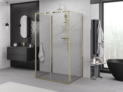 Mexen Exo-S 3S trijų sienų stumdomas dušo kabina 120 x 75 cm, skaidrus, auksinis - 8151-120-075-50-00-3S