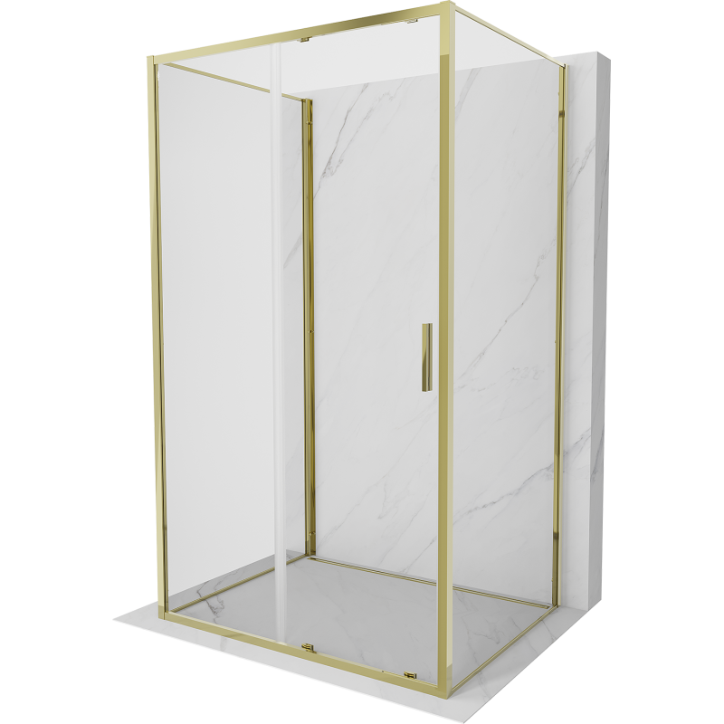 Mexen Exo-3S 3 sienų dušo kabina su stumdomomis durimis 150 x 80 cm, skaidri, auksinė - 8151-150-080-50-00-3S