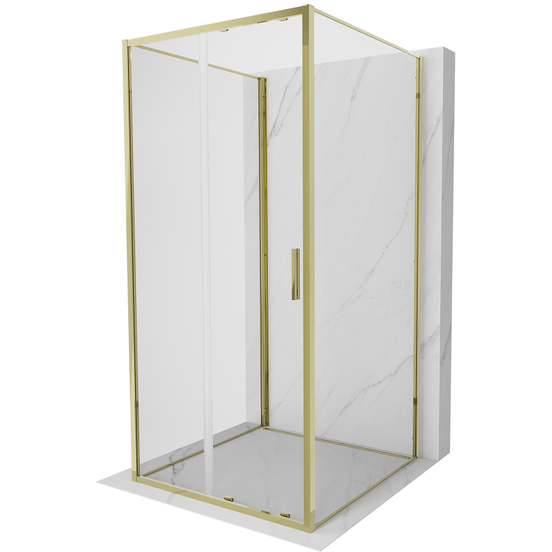 Mexen Exo-3S Trijų sienų stumdomas dušo kabinas 90 x 90 cm, skaidrus, auksinis - 8151-090-090-50-00-3S