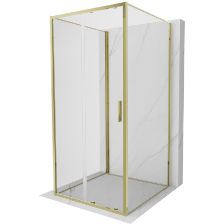 Mexen Exo-3S Trijų sienų stumdomas dušo kabinas 90 x 90 cm, skaidrus, auksinis - 8151-090-090-50-00-3S