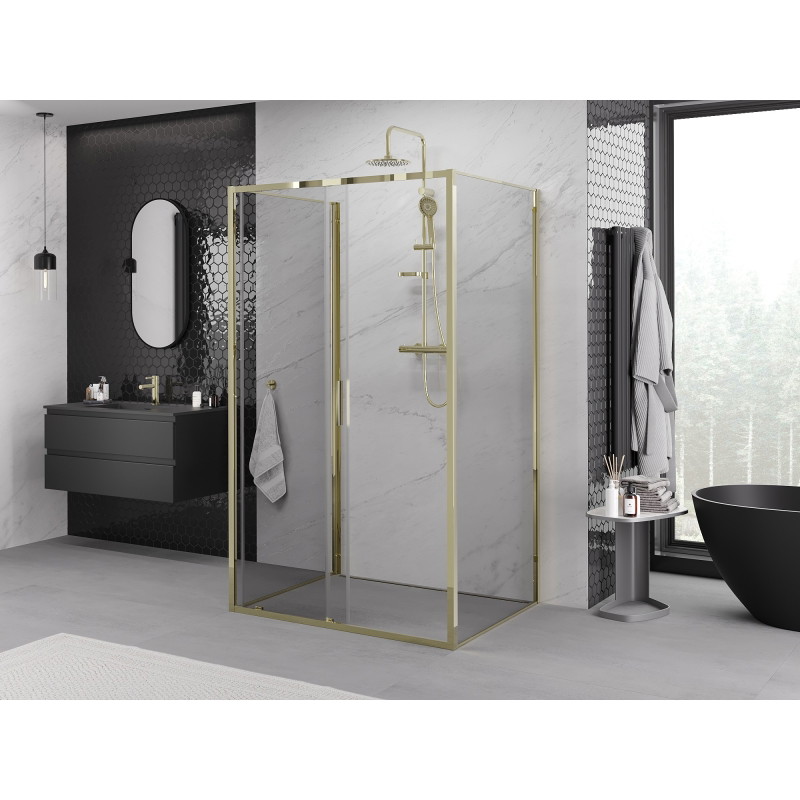 Mexen Exo-S 3S 3 sienų slankioji dušo kabina 130 x 100 cm, skaidri, auksinė - 8151-130-100-50-00-3S