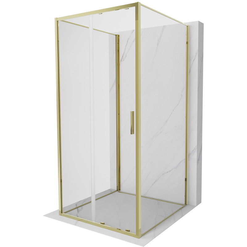 Mexen Exo-S 3S 3 sienų slankiojamoji dušo kabina, 110 x 110 cm, permatoma, aukso spalvos - 8151-110-110-50-00-3S
