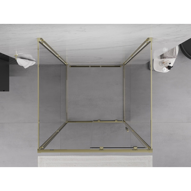 Mexen Exo-S 3S 3 sienų slankiojamoji dušo kabina, 110 x 110 cm, permatoma, aukso spalvos - 8151-110-110-50-00-3S