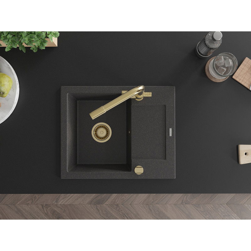 Mexen Enzo granito virtuvės kriauklė su viena plautuve ir maišytuvu Duero, juodas taškuotas - 6506-76-671600-50