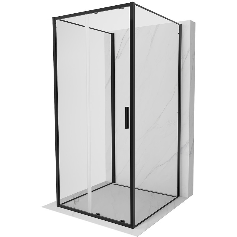 Mexen Exo-S 3S trijų sienų stumdomas dušo kabina 90 x 90 cm, permatomas, juodas - 8151-090-090-70-00-3S