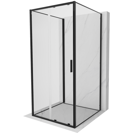 Mexen Exo-3S trijų sienelių stumdomas dušas 90 x 90 cm, skaidrus, juodas - 8151-090-090-70-00-3S