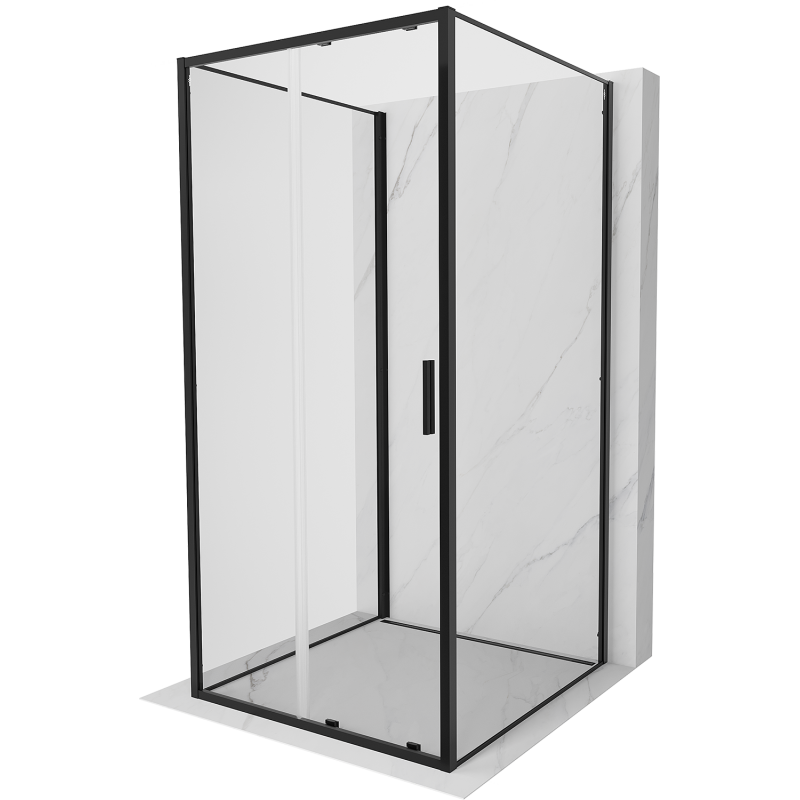 Mexen Exo-3S trijų sienų stumdoma dušo kabina 110 x 110 cm, permatoma, juoda - 8151-110-110-70-00-3S