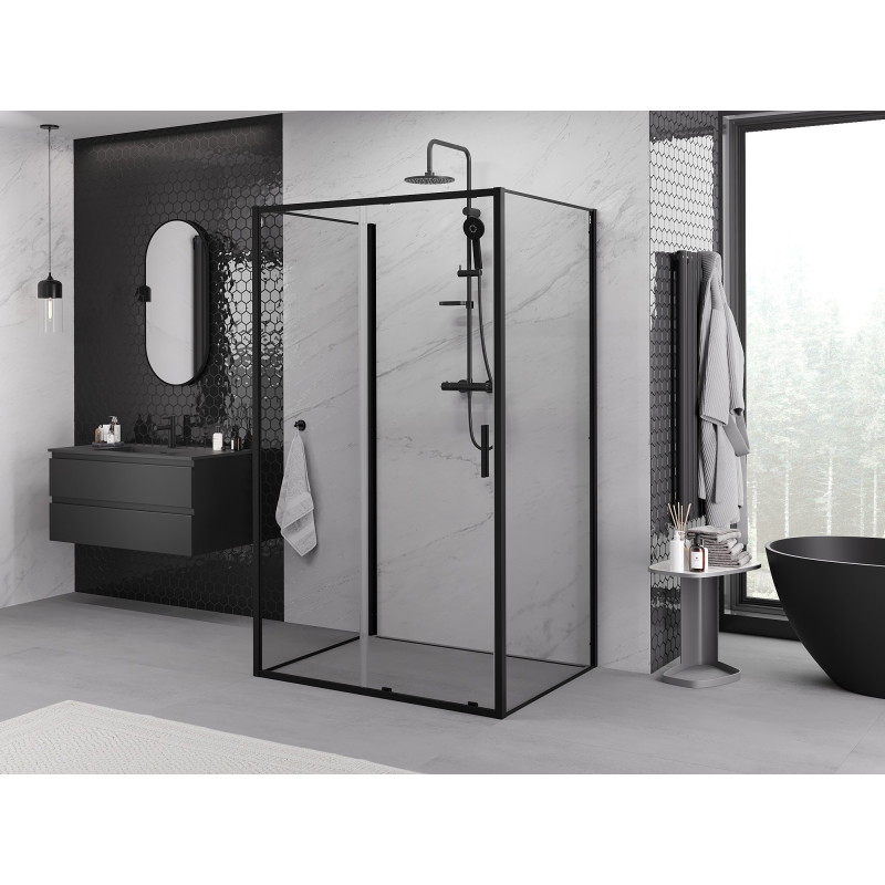 Mexen Exo-S 3S trijų sienų stumdomas dušo kabina 170 x 120 cm, skaidri, juoda - 8151-170-120-70-00-3S