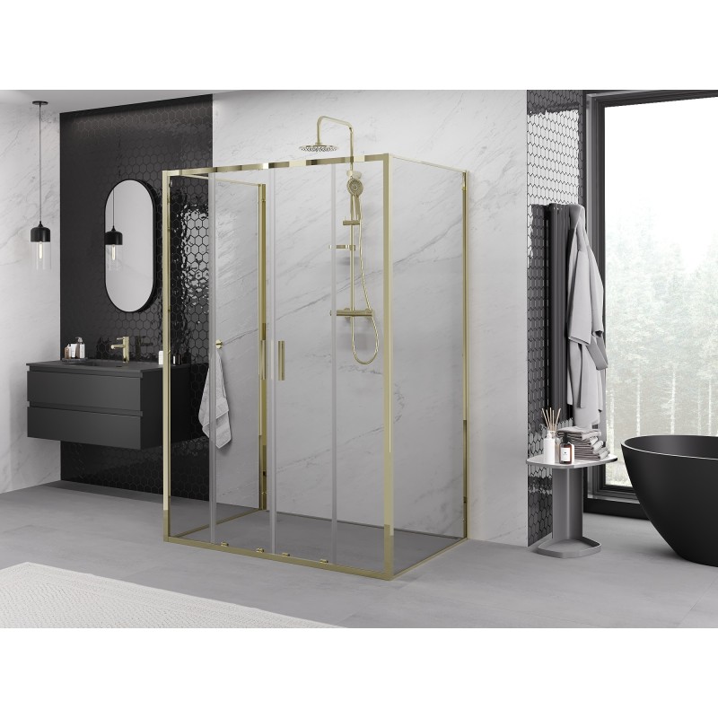 Mexen Exo-3S dušo kabina 3 sienelėmis, stumdoma 130 x 75 cm, permatoma, aukso - 8152-130-075-50-00-3S