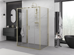 Mexen Exo-3S 130 x 85 cm 3 sienų stumdoma dušo kabina, skaidri, auksinė - 8152-130-085-50-00-3S