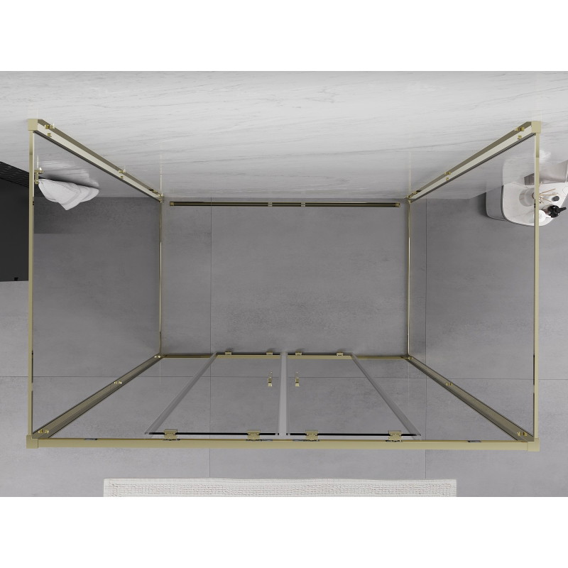 Mexen Exo-S Duo 3S 3 sienų stiklinė dušo kabina 130 x 90 cm, skaidri, aukso spalvos - 8152-130-090-50-00-3S