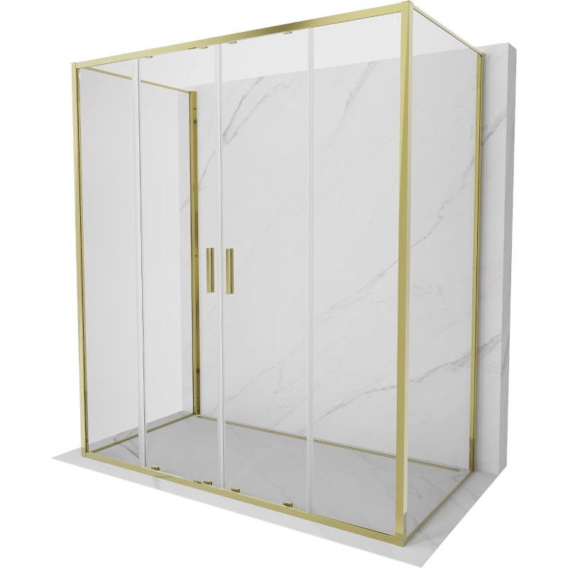 Mexen Exo-3S trijų sienų stumdomas dušo kabinas 190 x 95 cm, skaidrus, auksinis - 8152-190-095-50-00-3S