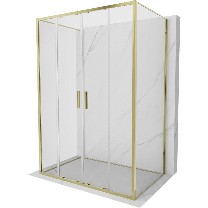 Mexen Exo-S Duo 3S 3 sienų stumdomas dušo kabinas, 130 x 100 cm, skaidrus, auksinis - 8152-130-100-50-00-3S