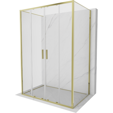 Mexen Exo-S Duo 3S trijų sienų stumdomas dušo kabinas 140 x 100 cm, skaidrus, auksinis - 8152-140-100-50-00-3S