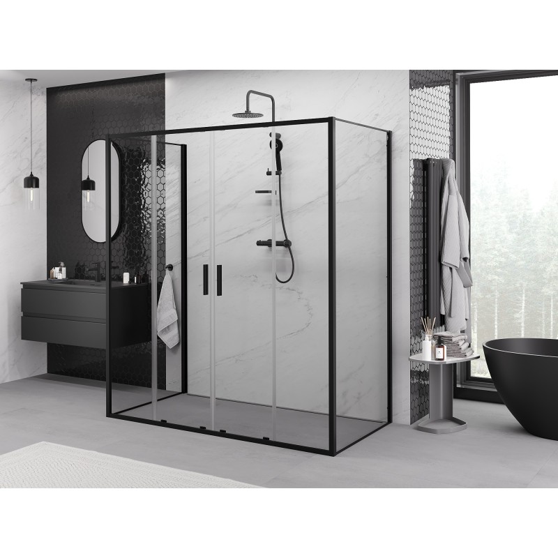 Mexen Exo-3S trijų sienelių slankiojančia dušo kabina 200 x 75 cm, skaidri, juoda - 8152-200-075-70-00-3S