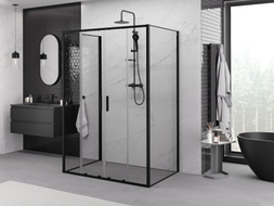 Mexen Exo-S Duo 3S trijų sienų dušo kabina, stumdomos durys, 140 x 80 cm, permatoma, juoda - 8152-140-080-70-00-3S