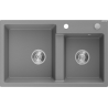 Mexen Tomas granitinė dviejų skyrių virtuvinė plautuvė 800 x 500 mm, pilka, sifonas chromas - 6516802000-71