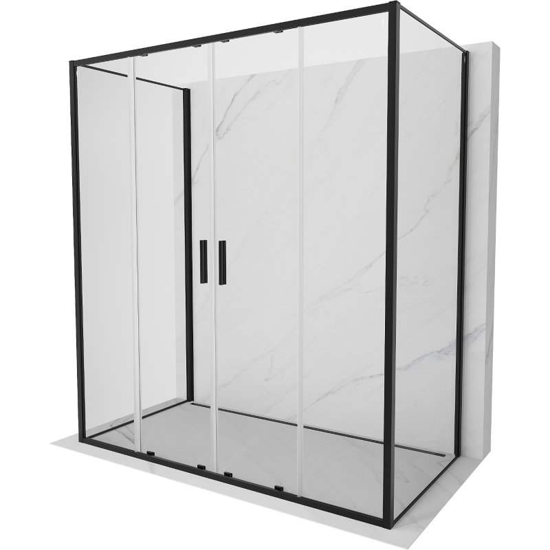 Mexen Exo-3S trijų sienų 200 x 95 cm slankioji dušo kabina, skaidri, juoda - 8152-200-095-70-00-3S