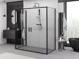 Mexen Exo-3S 3 sienų stumdomasis dušo kabina 180 x 100 cm, skaidri, juoda - 8152-180-100-70-00-3S