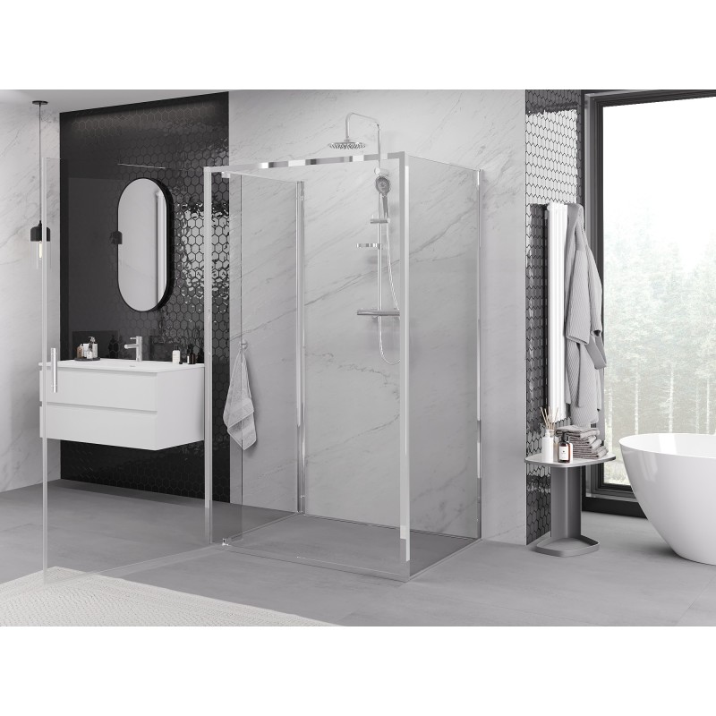 Mexen Exo-3S 3 sienų atveriama dušo kabina 75 x 90 cm, permatoma, chromuota - 8181-075-090-01-00-3S