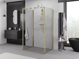 Mexen Exo-3S 90 x 70 cm trijų sienelių atveriama dušo kabina, skaidri, auksinė - 8181-090-070-50-00-3S