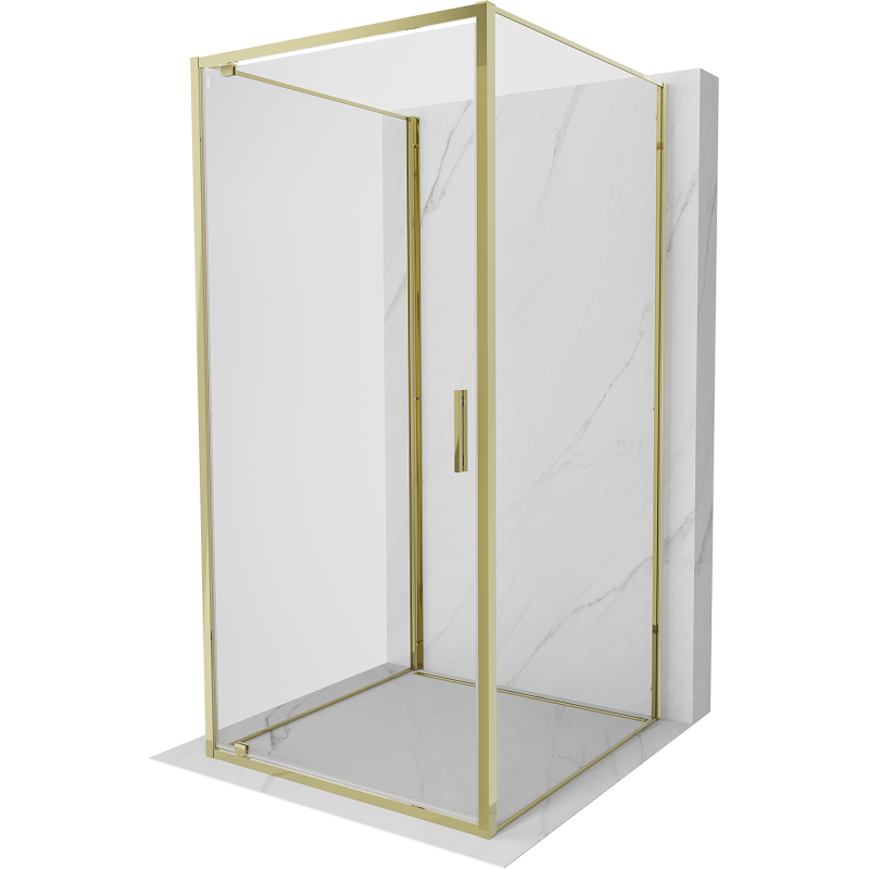 Mexen Exo-3S trijų sienelių dušo kabina, atlenkiama, 80 x 80 cm, permatoma, auksinė - 8181-080-080-50-00-3S