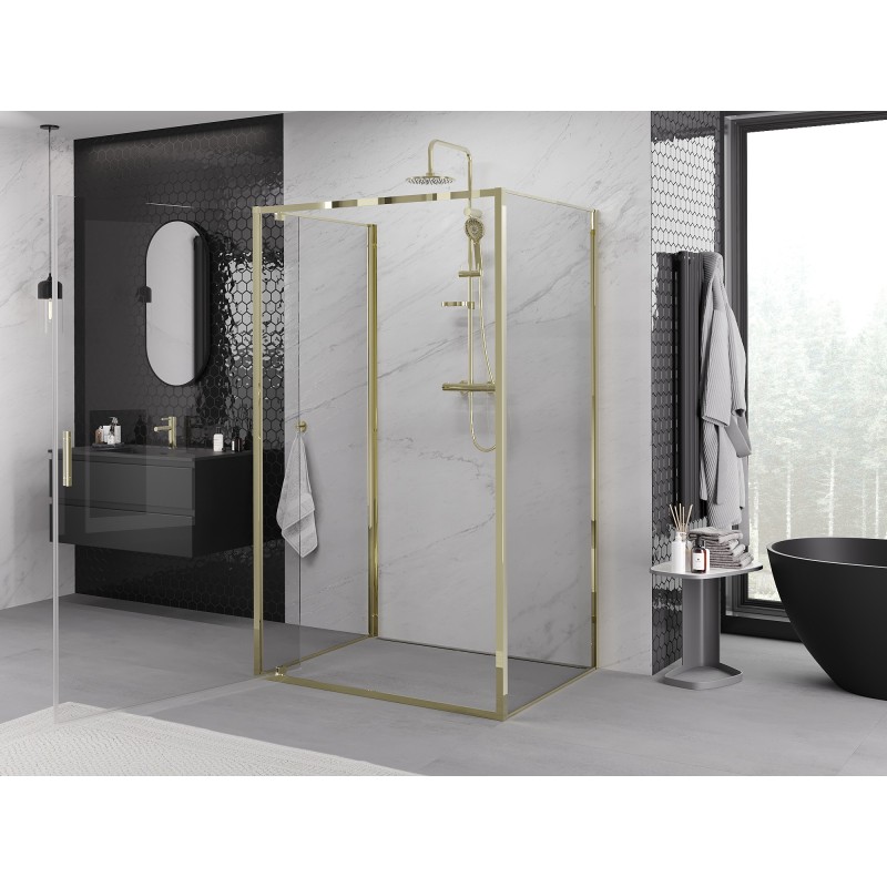 Mexen Exo-3S trijų sienelių dušo kabina su varstomomis durimis 80 x 95 cm, permatoma, auksinė - 8181-080-095-50-00-3S