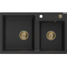 Mexen Tomas granitinė dviejų skyrių plautuvė 800 x 500 mm, juoda/sidabrinis metalikas, auksinis sifonas - 6516802000-73-G