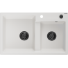 Mexen Tomas granitinė dviejų skyrių plautuvė 800 x 500 mm, balta, juodas sifonas - 6516802000-20-B
