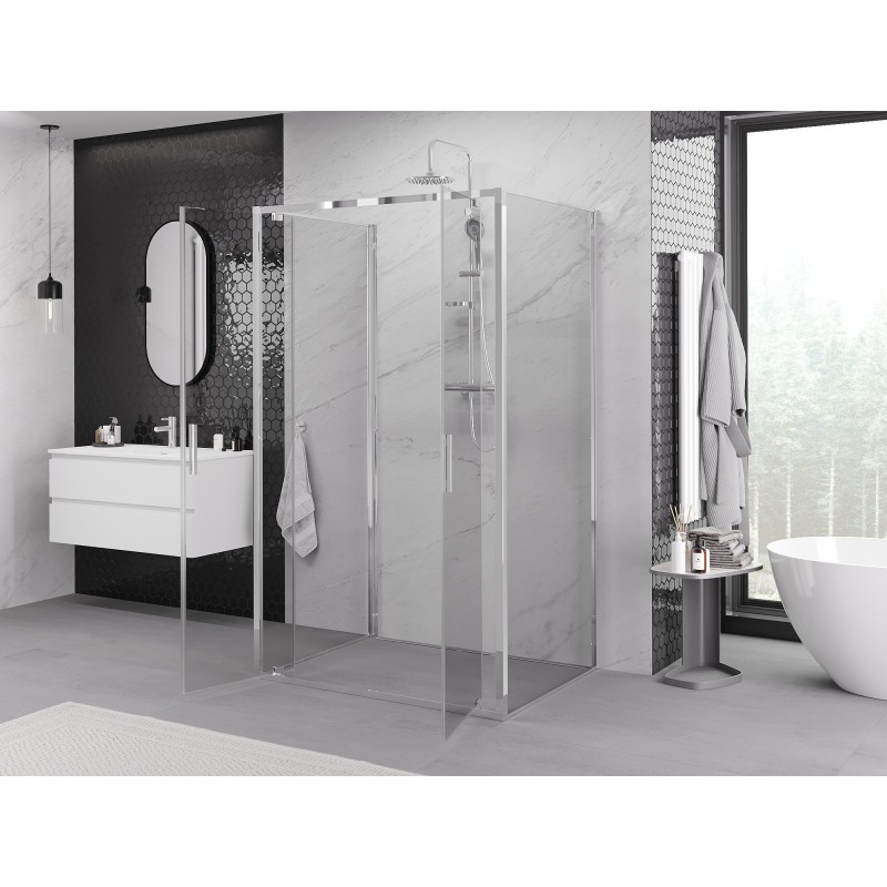 Mexen Exo-3S 3-pusių dušo kabina, stumdomos durys 100 x 80 cm, permatonas, chromas - 8182-100-080-01-00-3S