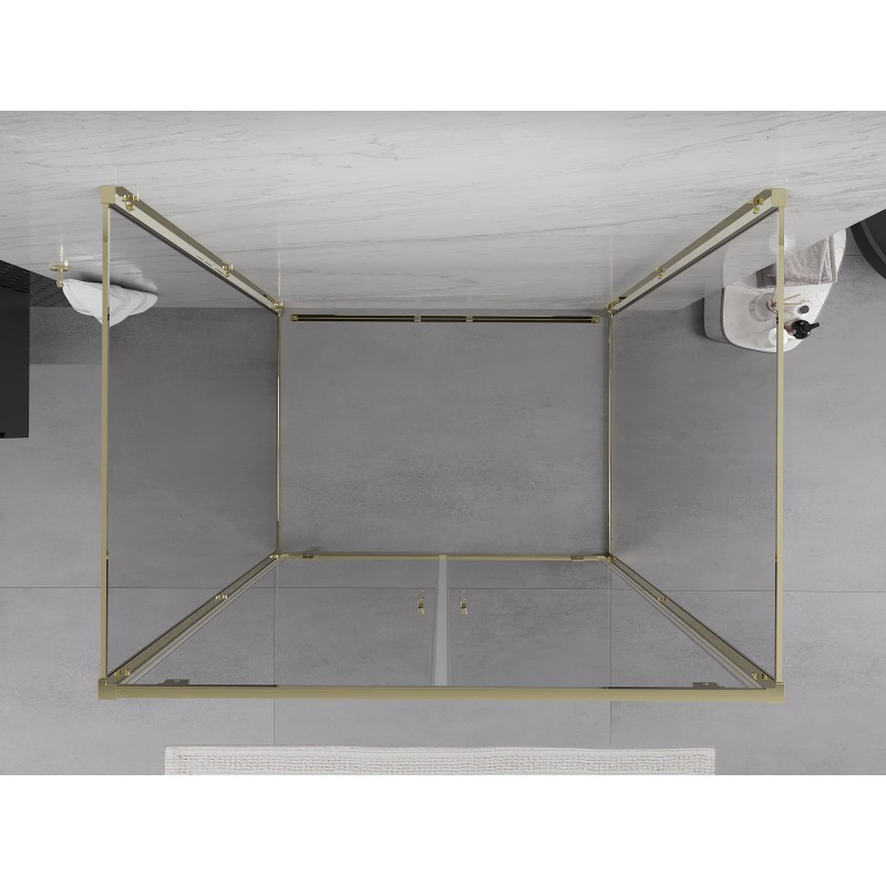 Mexen Exo-3S trijų sienų dušo kabina su atveriamomis durimis 100 x 70 cm, skaidri, auksinė - 8182-100-070-50-00-3S