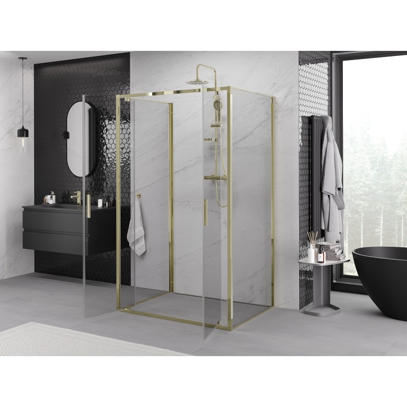 Mexen Exo-3S 3 sienų dušo kabina, atsidaranti 110 x 75 cm, skaidri, auksinė - 8182-110-075-50-00-3S