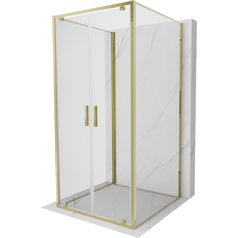 Mexen Exo-3S trijų sienų šarnyrinis dušo kabina 80 x 80 cm, skaidrus, auksinis - 8182-080-080-50-00-3S