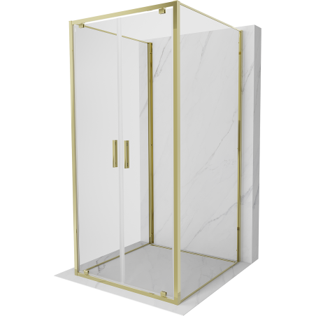 Mexen Exo-3S trijų sienų šarnyrinis dušo kabina 80 x 80 cm, skaidrus, auksinis - 8182-080-080-50-00-3S