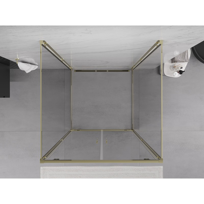 Mexen Exo-3S trijų sienų šarnyrinis dušo kabina 80 x 80 cm, skaidrus, auksinis - 8182-080-080-50-00-3S