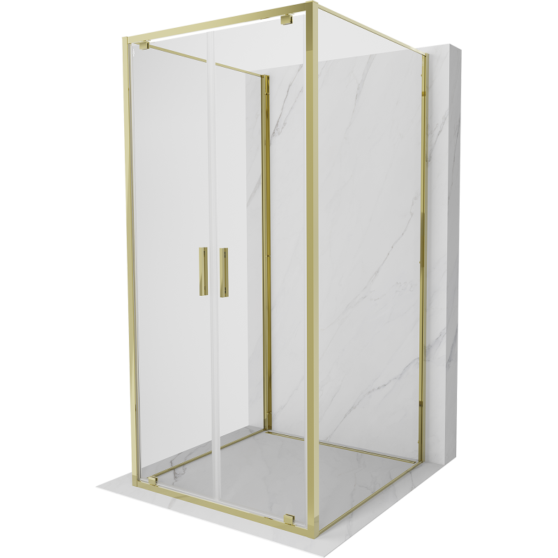Mexen Exo-3S trijų pusių dušo kabina 90 x 90 cm, permatoma, auksinė - 8182-090-090-50-00-3S