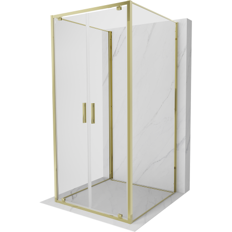 Mexen Exo-3S trijų pusių dušo kabina 90 x 90 cm, permatoma, auksinė - 8182-090-090-50-00-3S