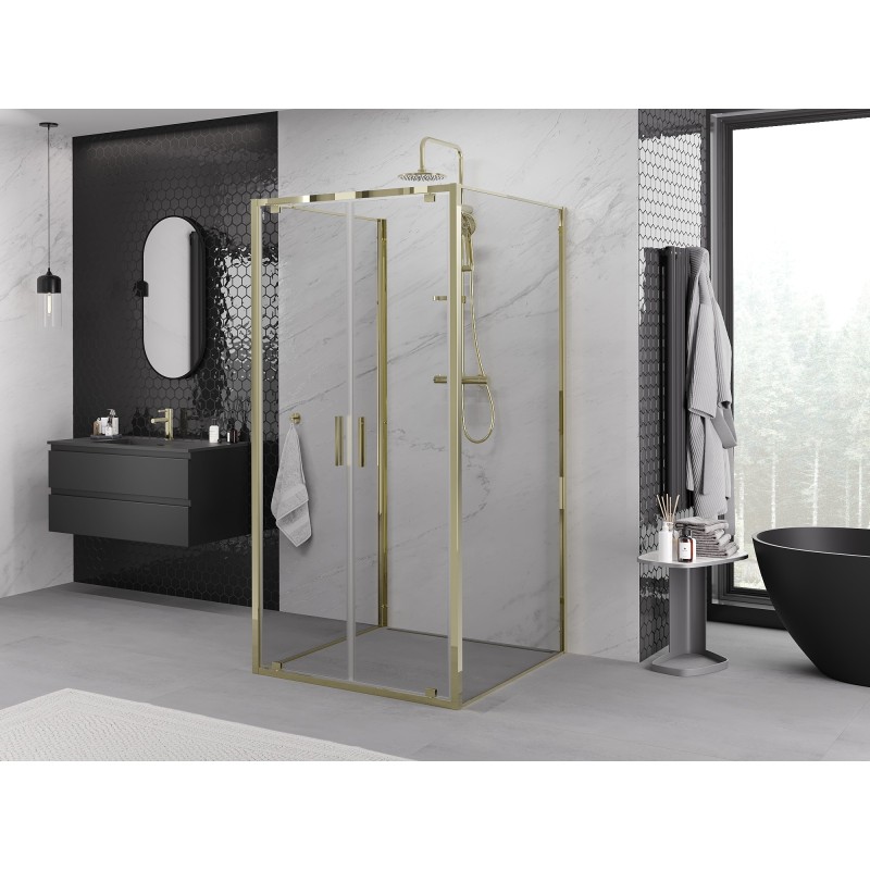Mexen Exo-3S trijų pusių dušo kabina 90 x 90 cm, permatoma, auksinė - 8182-090-090-50-00-3S