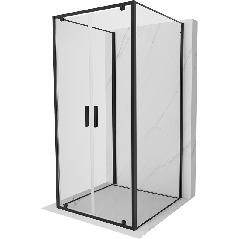 Mexen Exo-3S trijų sienų dušo kabina su atidaromomis durimis 80 x 80 cm, skaidri, juoda - 8182-080-080-70-00-3S